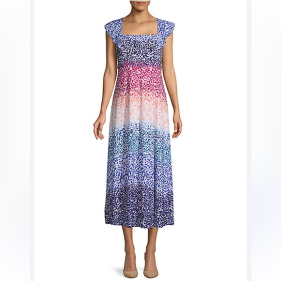 julia jordan Dresses & Skirts - JULIA JORDAN Ruffle Flutter Sleeve Tie Back Confetti Dot Midi Long Dress Sz 10